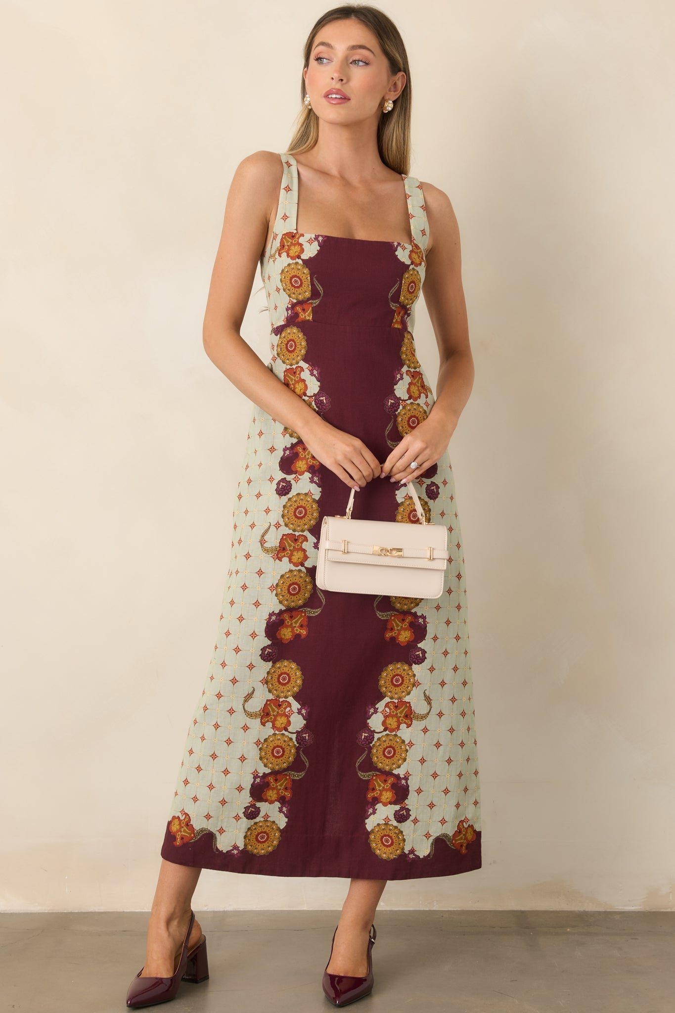 Anna Cate Minnie Wine & Sage Rustic Bloom Midi Dress