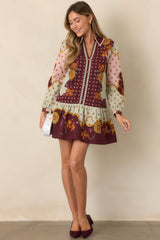 Anna Cate Wine & Sage Rustic Bloom Mini Dress