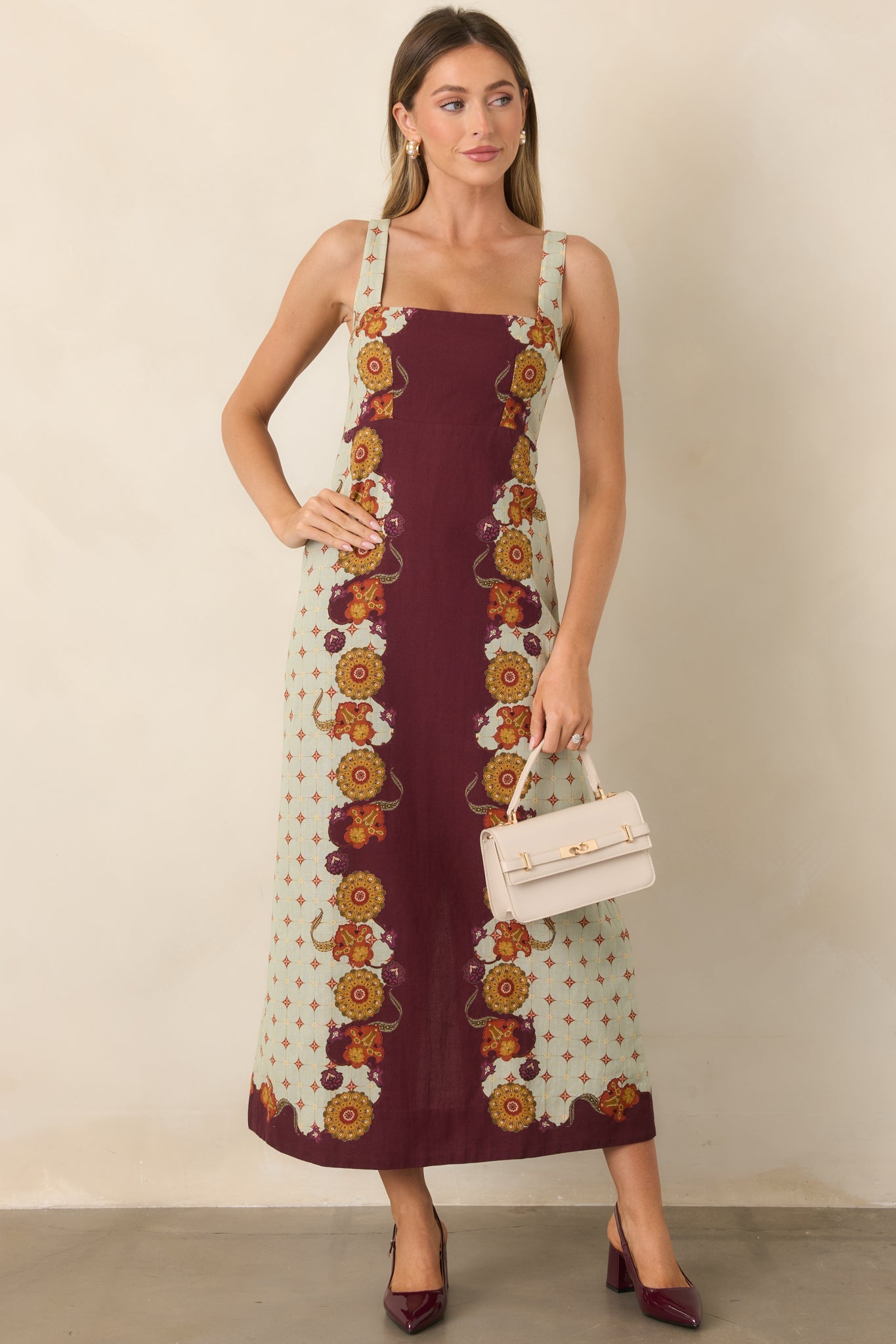 Anna Cate Minnie Wine & Sage Rustic Bloom Midi Dress