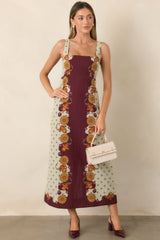 Anna Cate Minnie Wine & Sage Rustic Bloom Midi Dress