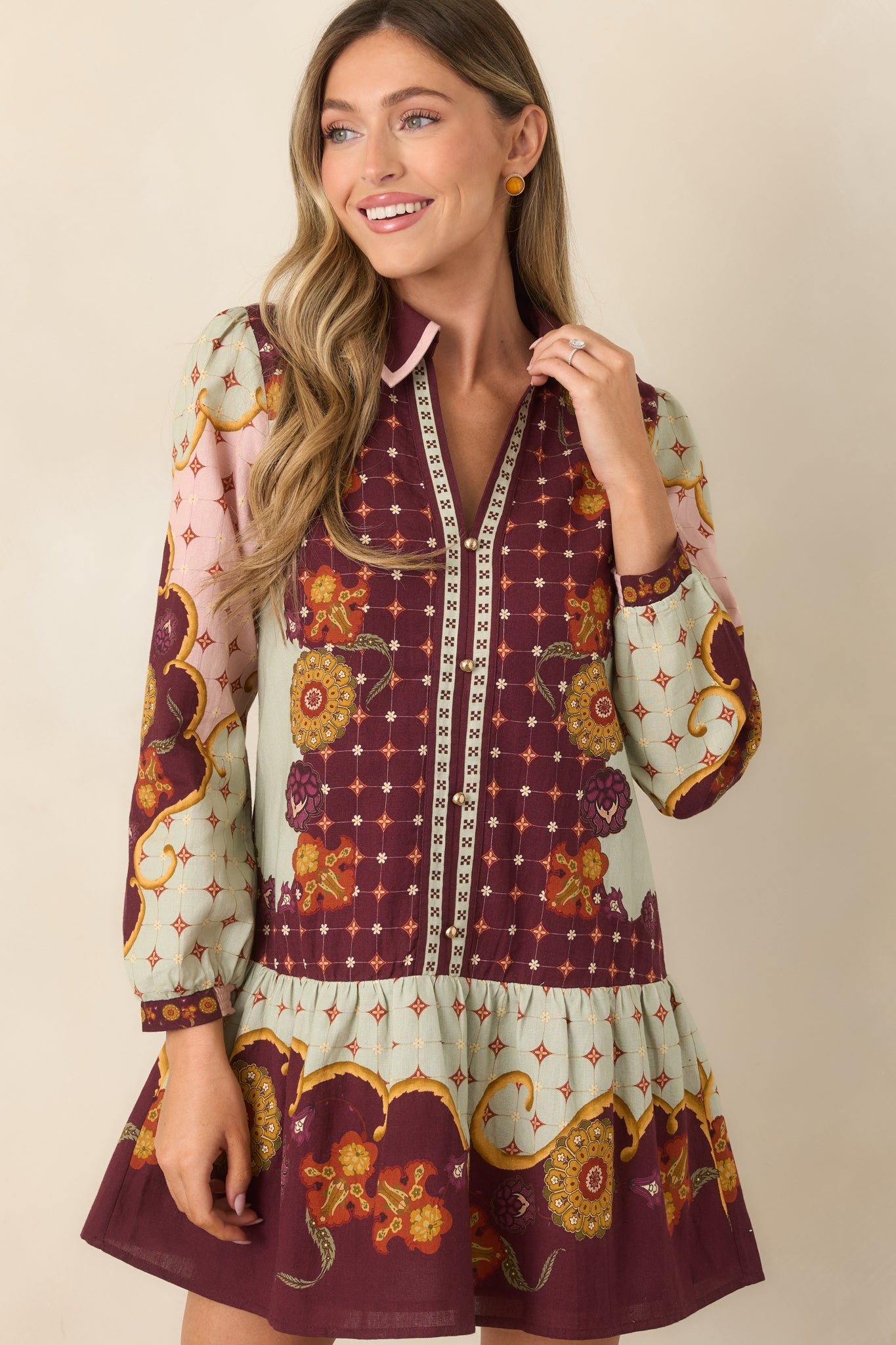 Anna Cate Wine & Sage Rustic Bloom Mini Dress