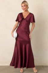 ASTR the Label Jamie Wine Satin Flutter Sleeve Maxi Dress
