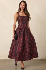 A Beautiful Thing Burgundy Floral Jacquard Midi Dress
