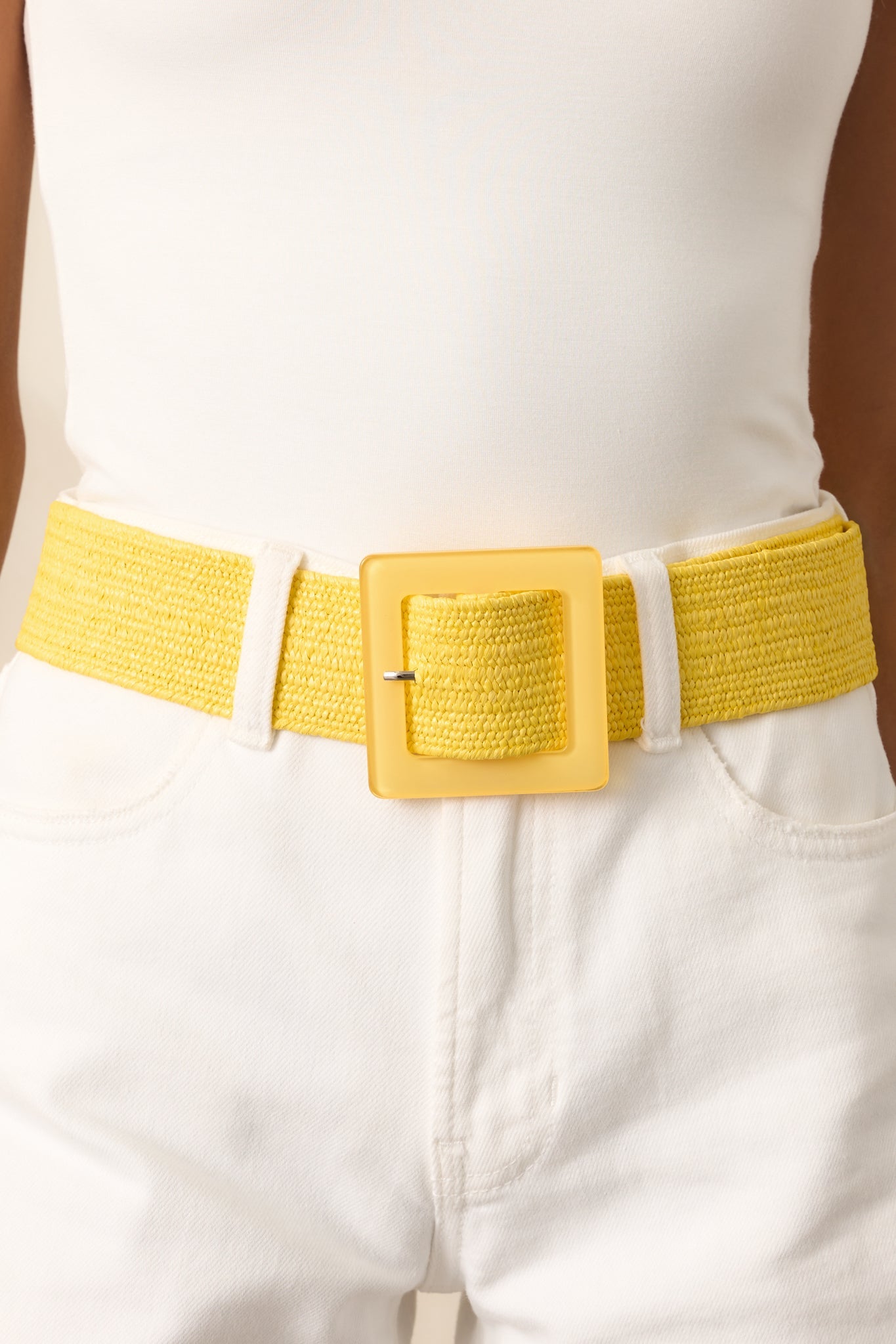 Everything Falls Into Place Yellow Woven Straw Belt