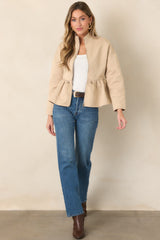 En Saison Annie Beige Drawstring Peplum Bomber Jacket