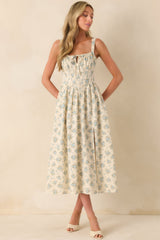 Elegance With Edge Light Blue Floral Print Cotton Midi Dress