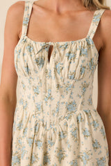 Elegance With Edge Light Blue Floral Print Cotton Midi Dress
