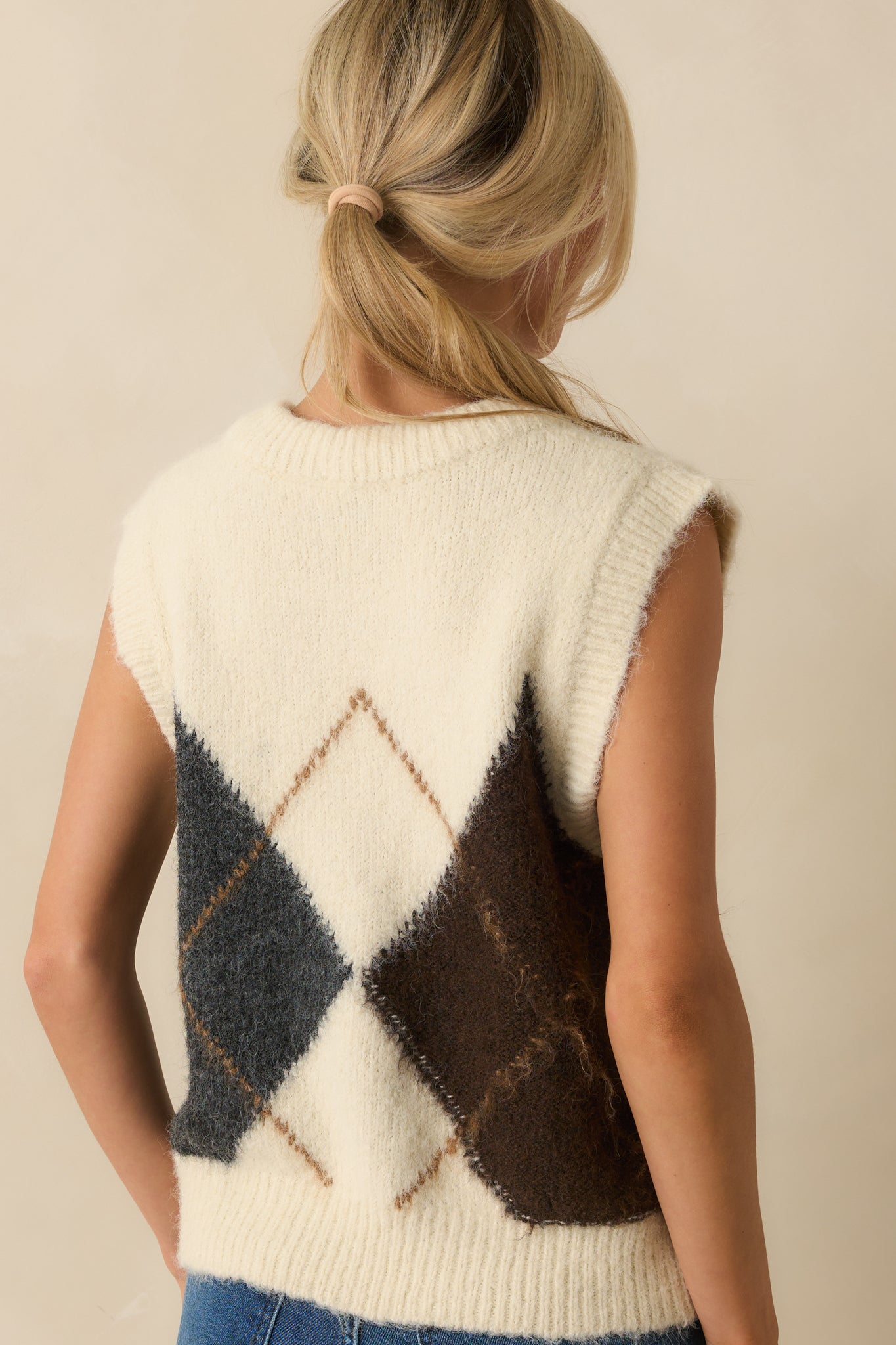 At The Right Time Ivory Argyle V-Neck Sweater Vest
