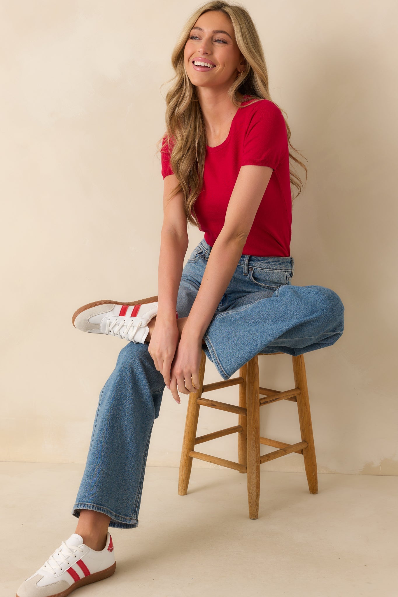 Cross Your Mind Red Short Sleeve Sweater Top