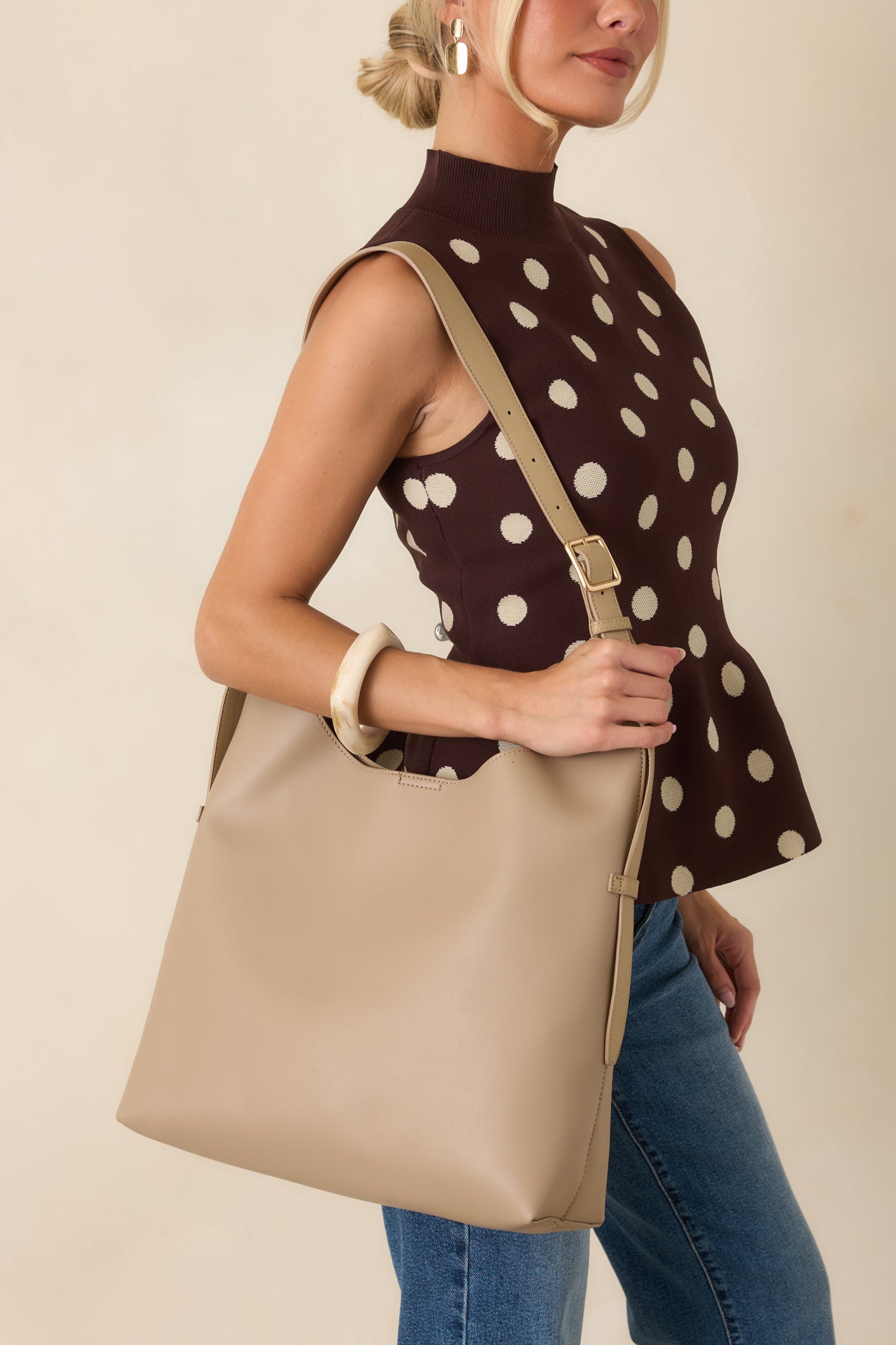 Busy Day Taupe Smooth Finish Shoulder Bag